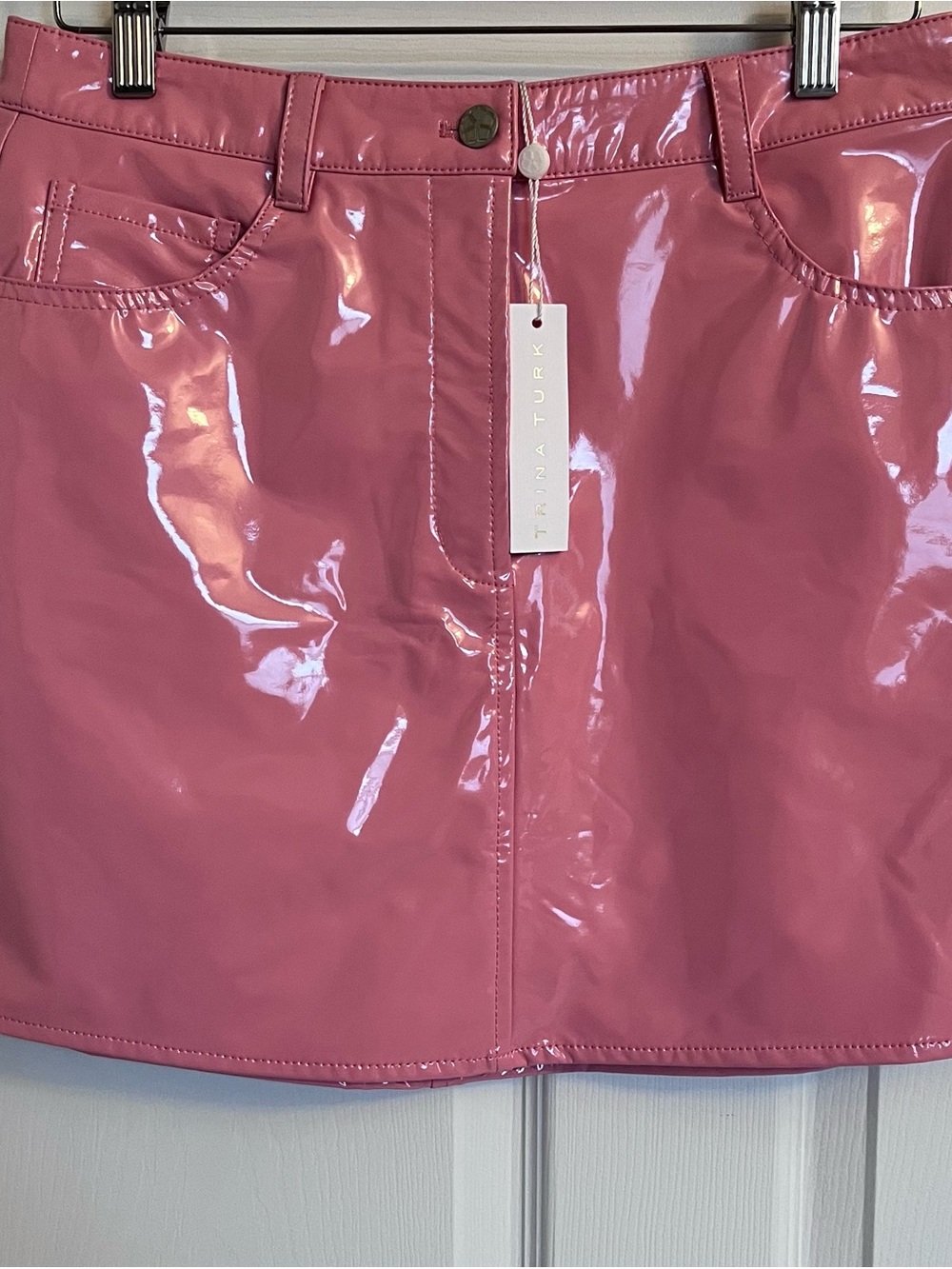 Trina Turk Pink Glossy Faux Patent Leather Mod Mini Skirt Size 8 NWT